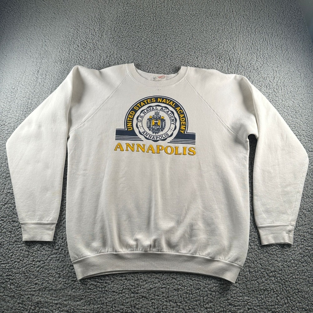 Vtg 90's Navy Naval Academy Sweatshirt Size XL White Annapolis Crew Made In USA